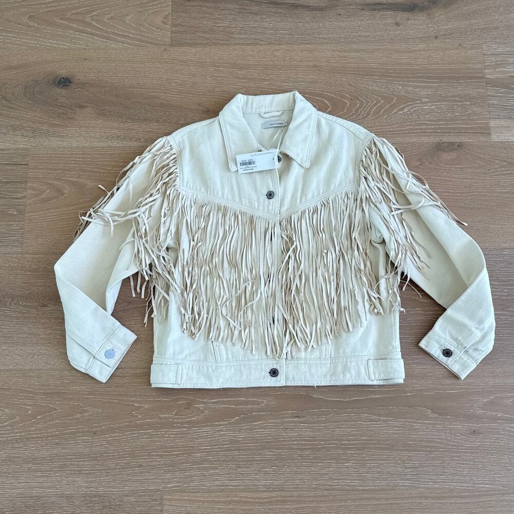 Mod Goddess Denim Fringe Jacket Stevie Sister Size S Ivory